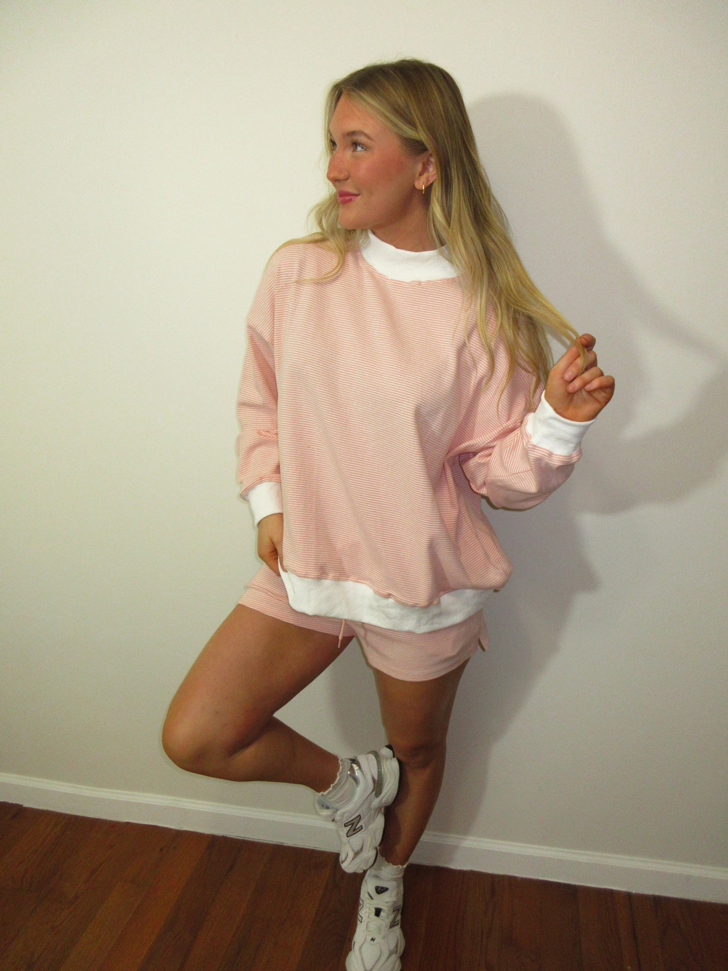 Everyday Striped Mock Neck Set- Pink