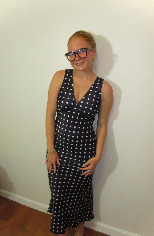 Midnight Muse Polka Dot Midi Dress