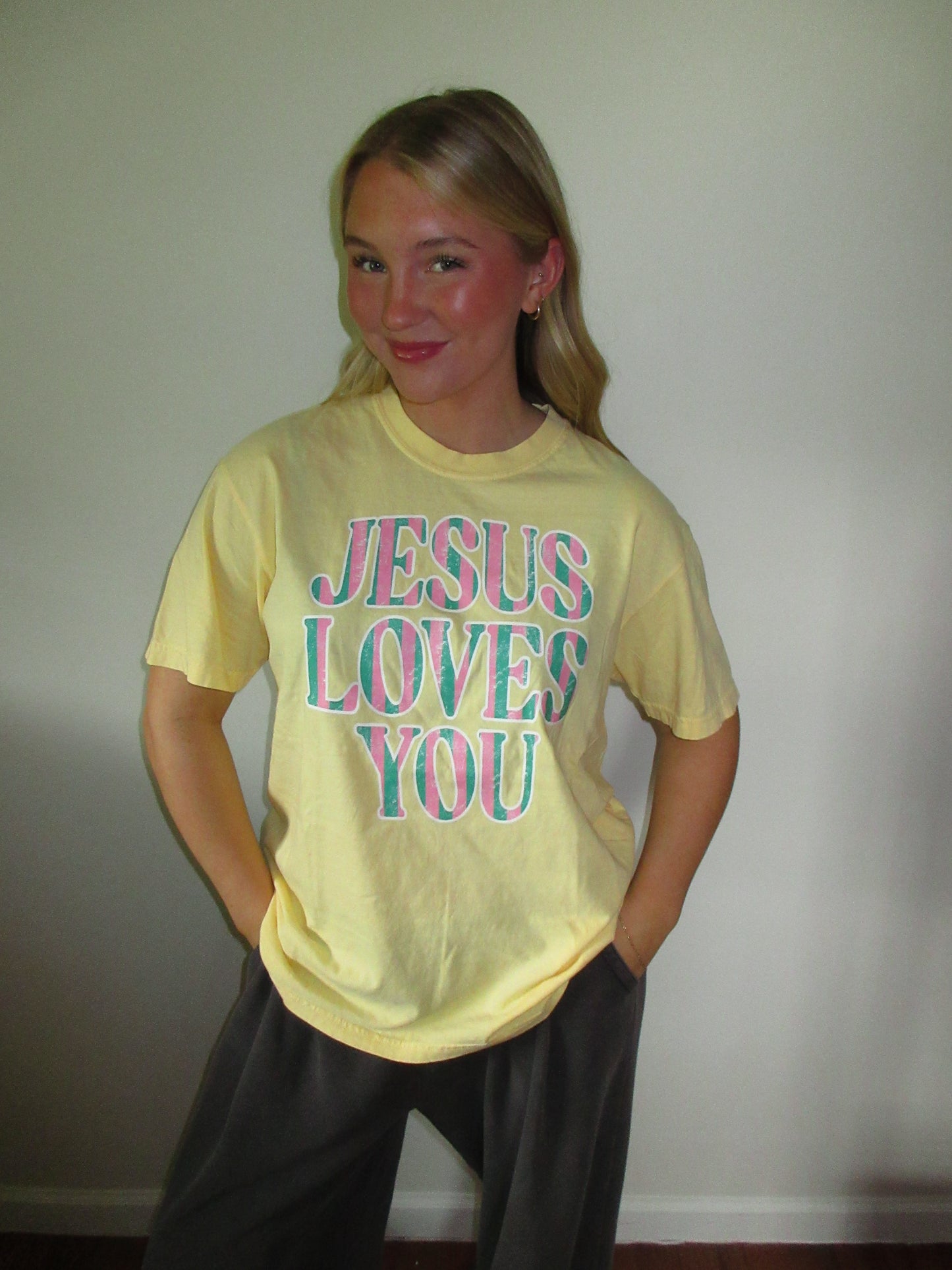 "JESUS LOVES YOU" Striped Tee