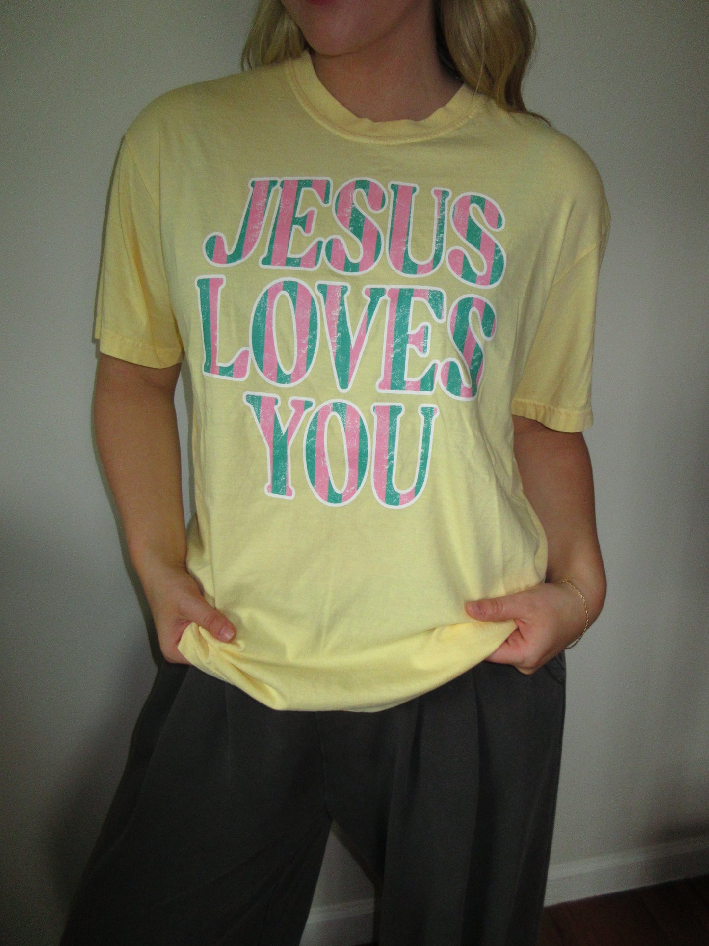 "JESUS LOVES YOU" Striped Tee