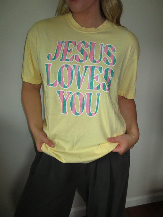 "JESUS LOVES YOU" Striped Tee