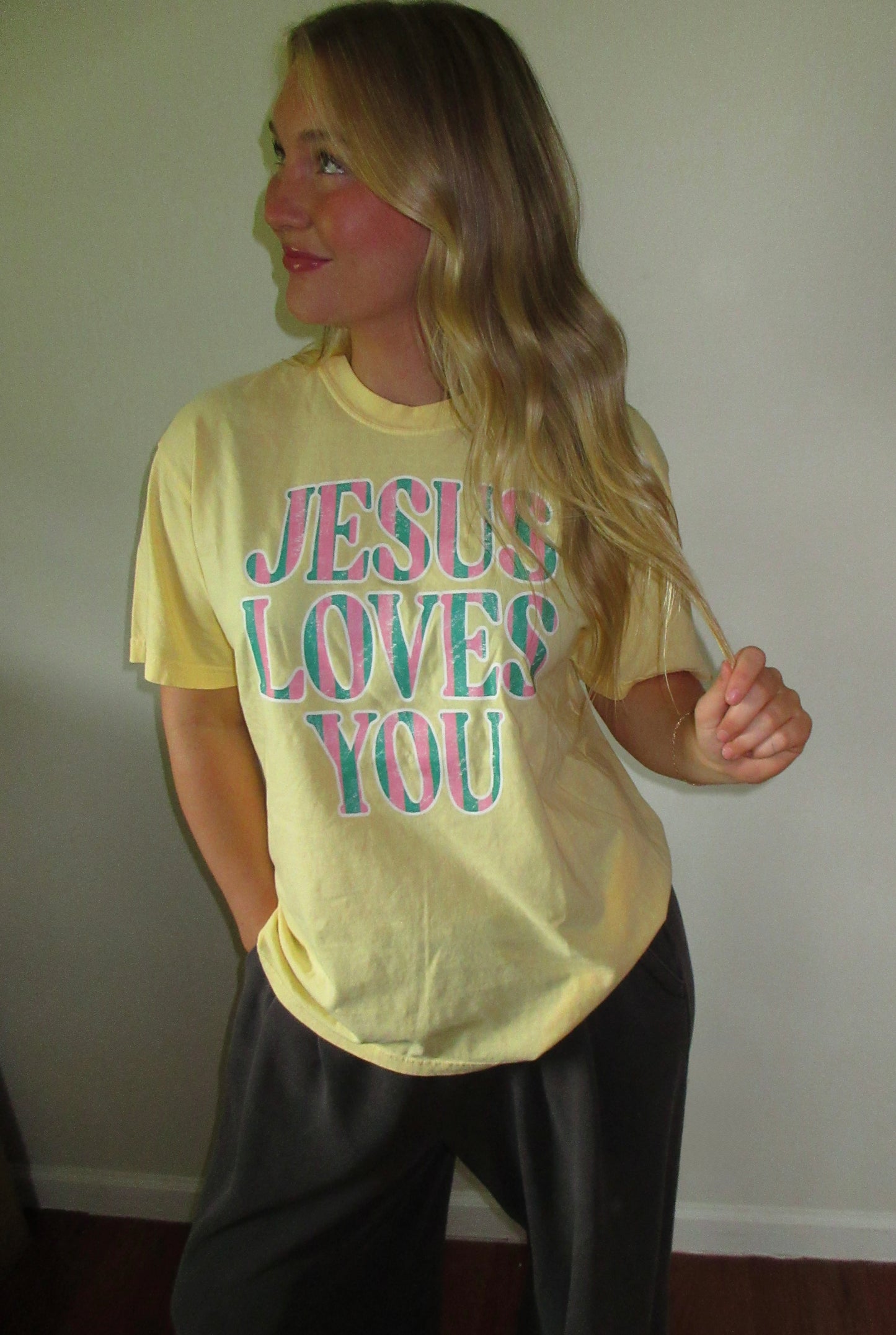 "JESUS LOVES YOU" Striped Tee